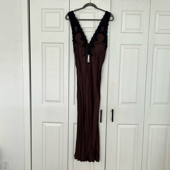 Dresses & Skirts - Rumored long satin brown dress with black lace.